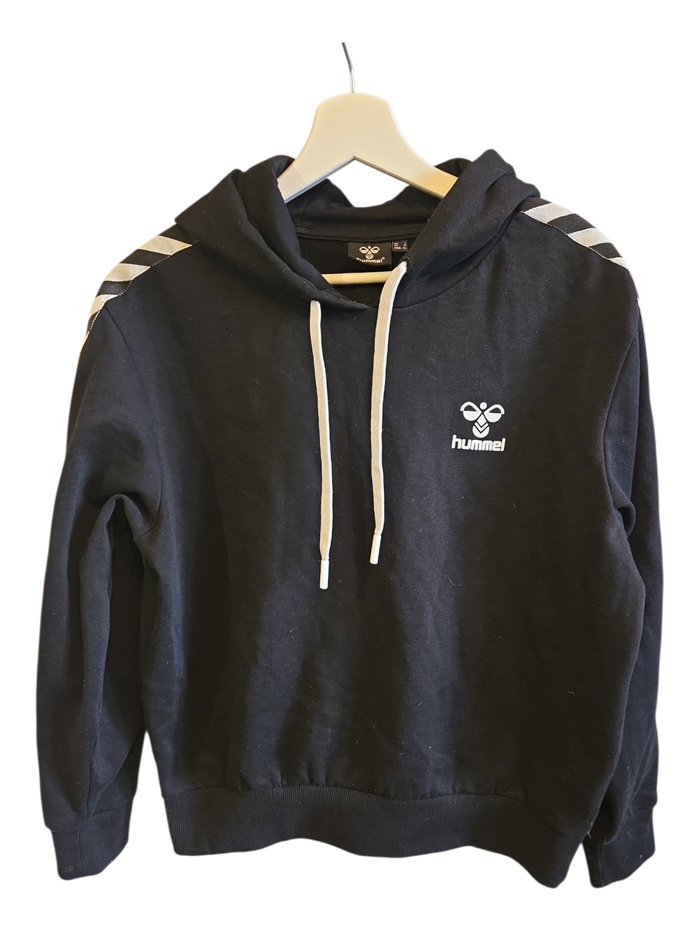 Hummel Black Hoodie with White Logo and Stripes - Picture 3 of 6